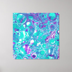 Purple and Teal Fluid Art Marble like  Bubbles Canvas Print