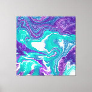 Purple and Teal Fluid Art Marble like  Canvas Prin Print