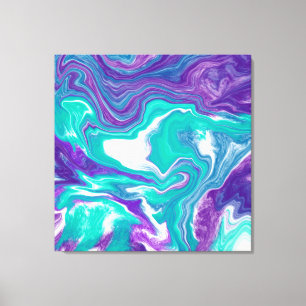 Purple and Teal Fluid Art Marble like Canvas Prin Print