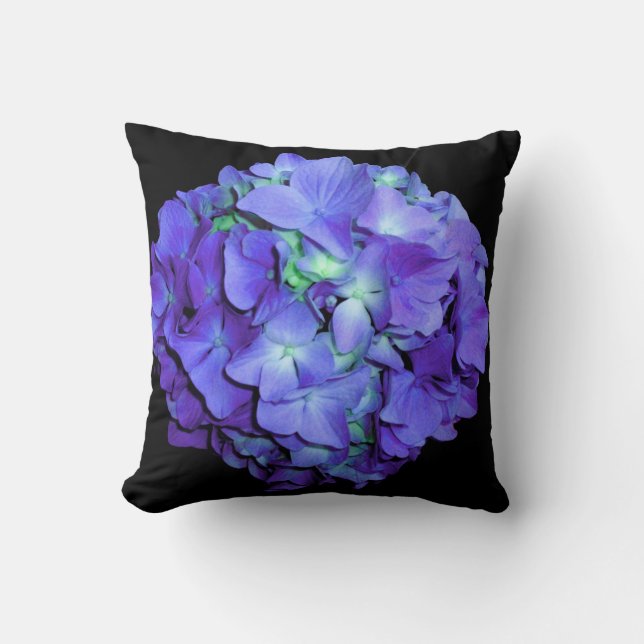 Purple and teal hydrangea, purple blue flowers  cushion (Front)