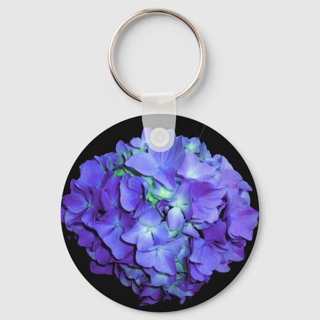 Purple and teal hydrangea, purple blue flowers  key ring (Front)