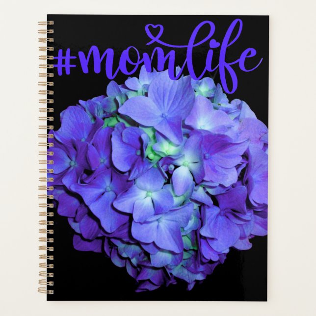 Purple and teal hydrangea, purple blue flowers mum planner (Front)