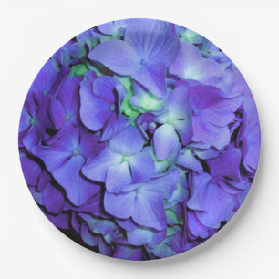 Purple and teal hydrangea, purple blue flowers paper plate