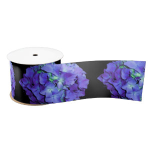Purple and teal hydrangea, purple blue flowers  satin ribbon
