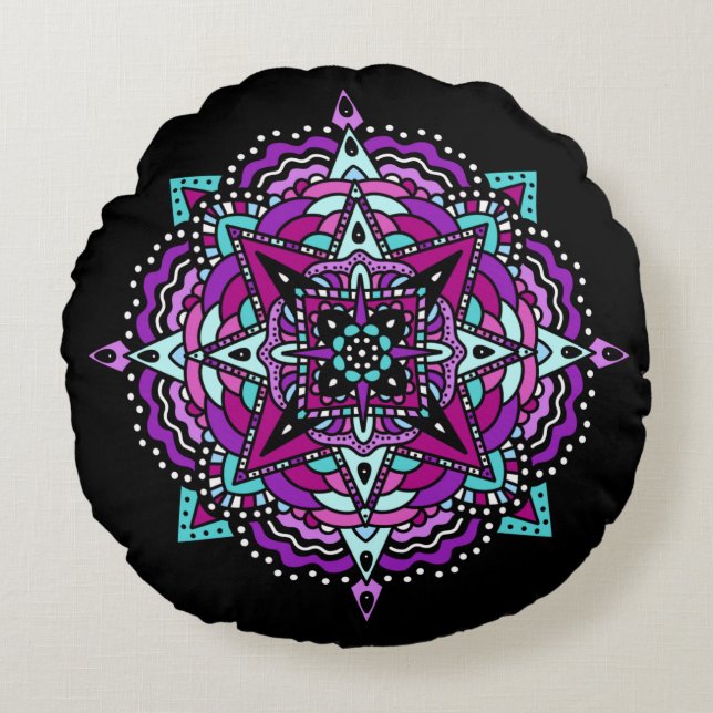 Purple and Teal Mandala    Round Cushion (Front)