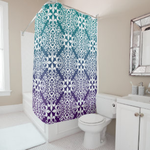 Purple And Teal Ombre Ornate Damask Shower Curtain