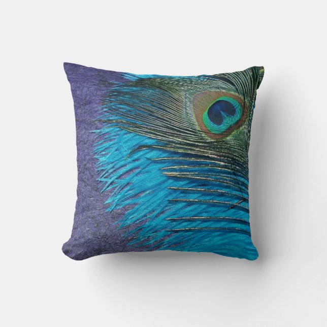 Purple and Teal Peacock Cushion (Front)