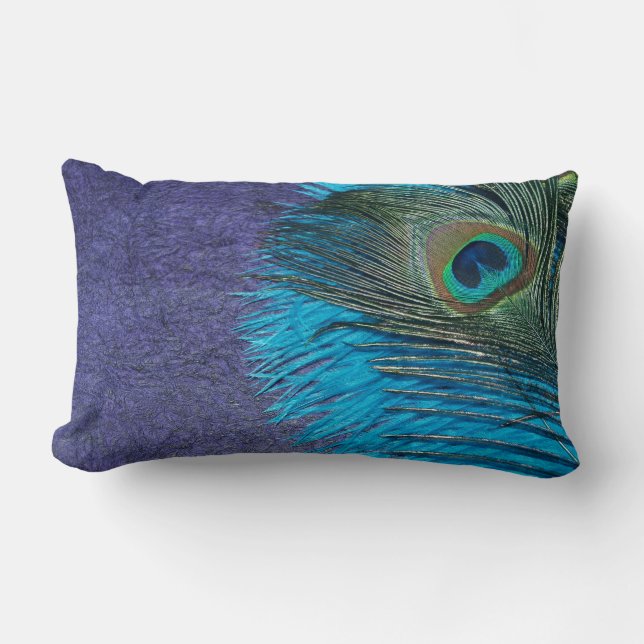 Purple and Teal Peacock Lumbar Cushion (Front)