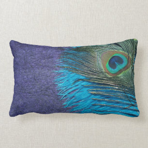 Purple and Teal Peacock Lumbar Cushion