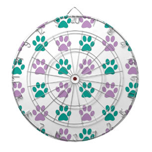 Purple and teal puppy paw prints dartboard