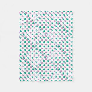 Purple and teal puppy paw prints fleece blanket