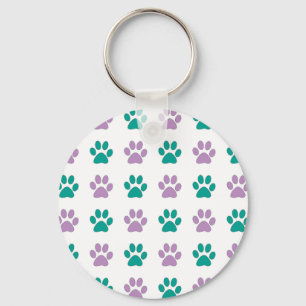 Purple and teal puppy paw prints key ring
