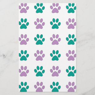 Purple and teal puppy paw prints stationery