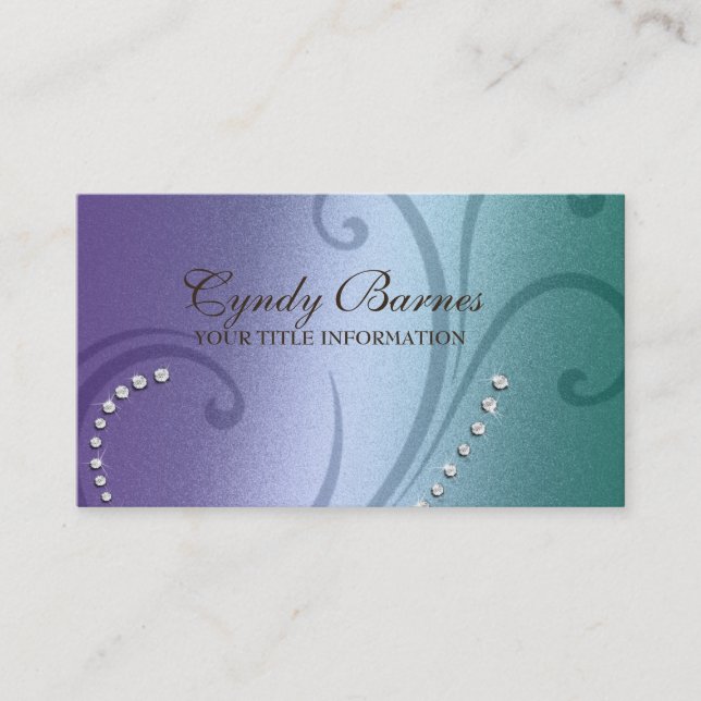 Purple and Teal Shimmer and Crystals Business Card (Front)