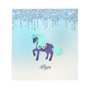 Purple and Teal Unicorn with Faux Dripping Glitter Notepad