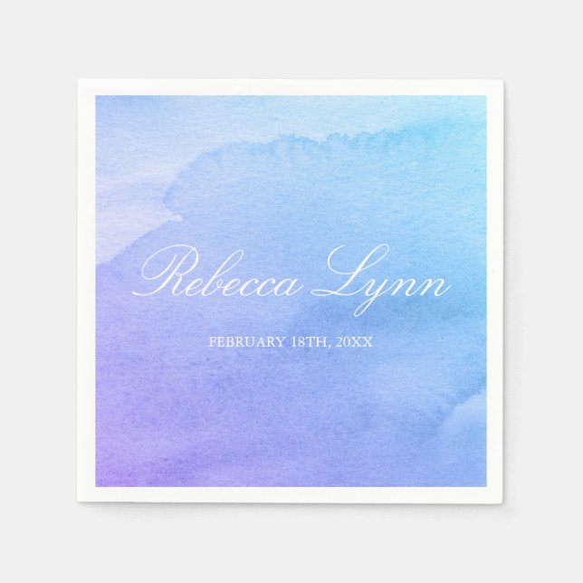 Purple and Teal Watercolor Bat Mitzvah Napkin (Front)