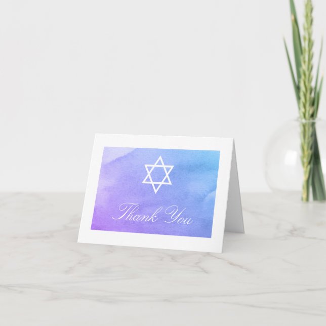 Purple and Teal Watercolor Bat Mitzvah Thank You Card (Front)