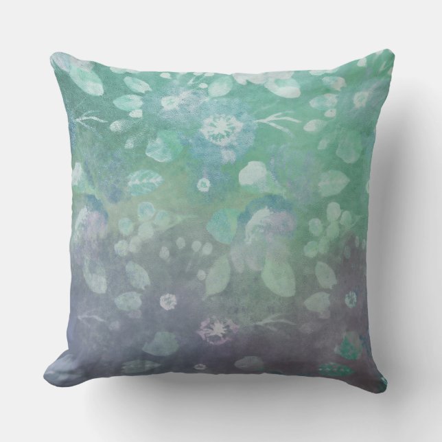 Purple and Teal Watercolor Floral Pattern Cushion (Front)
