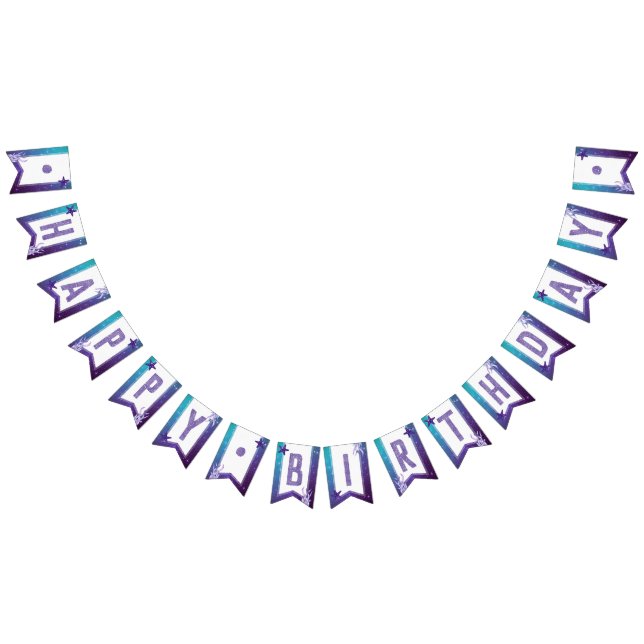 Purple and Teal Watercolor Starfish Happy Birthday Bunting (All)