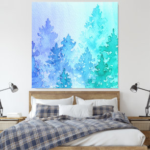 Purple And Teal Watercolor Trees Canvas Print