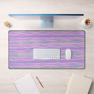Purple and Teal Wave Stripes Vintage Style Desk Mat