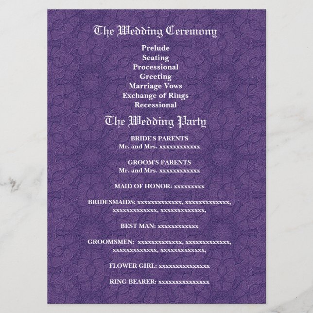Purple and Teal Wedding Program V1C Programme (Front)