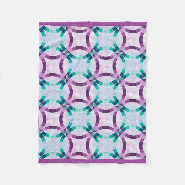 Purple and Teal Wedding Ring Quilt Design Fleece Blanket (Front)