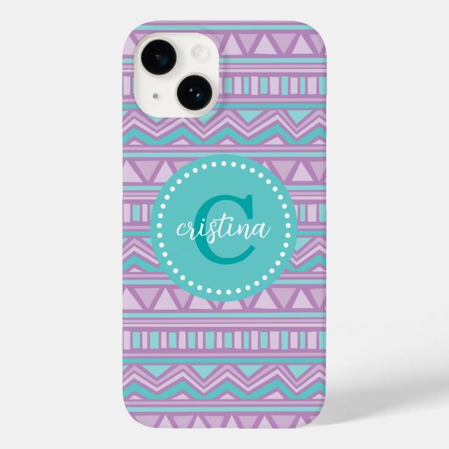 Purple and Turquoise Aztec Chevron Custom Monogram Case-Mate iPhone Case (Back)