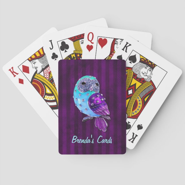Purple and Turquoise Bejeweled Owl Card Deck (Back)