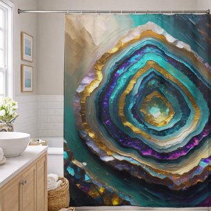Purple and Turquoise Blue Geode Gold Shower Curtain