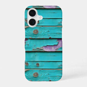Purple and Turquoise Blue Weathered Wood iPhone 16 Case