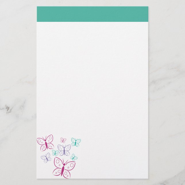 Purple and Turquoise Butterflies Stationery (Front)