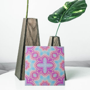 Purple And Turquoise Ethnic Kaleidoscopic Pattern Tile