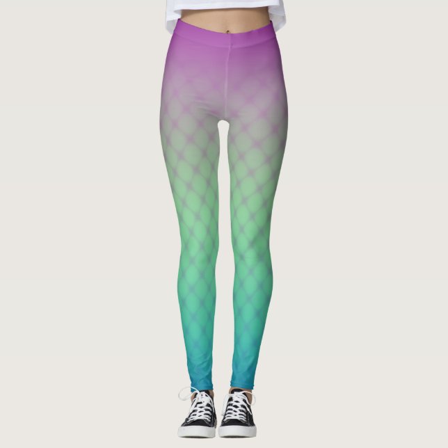 Purple And Turquoise Fishnet Pattern Leggings (Front)