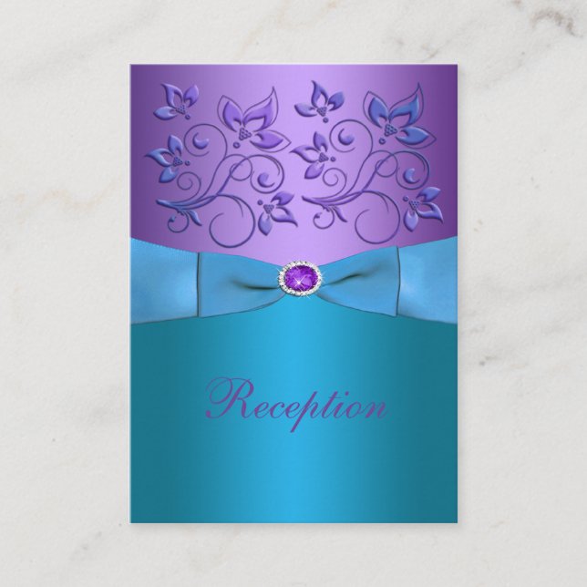 Purple and Turquoise Floral Wedding Enclosure Card (Front)