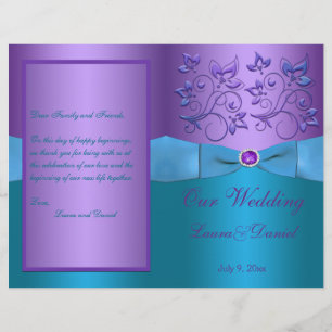 Purple and Turquoise Floral Wedding Program
