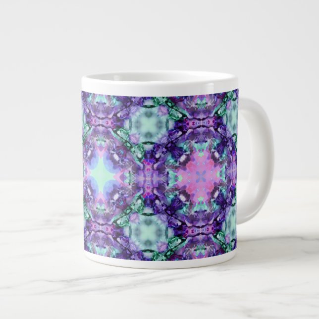 Purple and Turquoise Hippy Fractal Pattern Large Coffee Mug (Front Right)