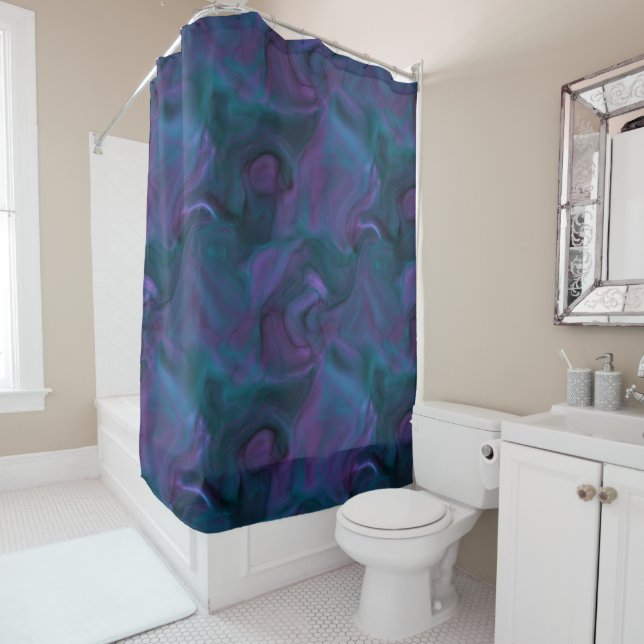 purple and turquoise Marble abstract Shower Curtain (In Situ)