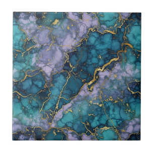 Purple and Turquoise Marble Ceramic Tile