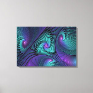 Purple and Turquoise modern abstract Art Triptych Canvas Print