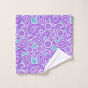 Purple and turquoise paisley pattern bath towel set