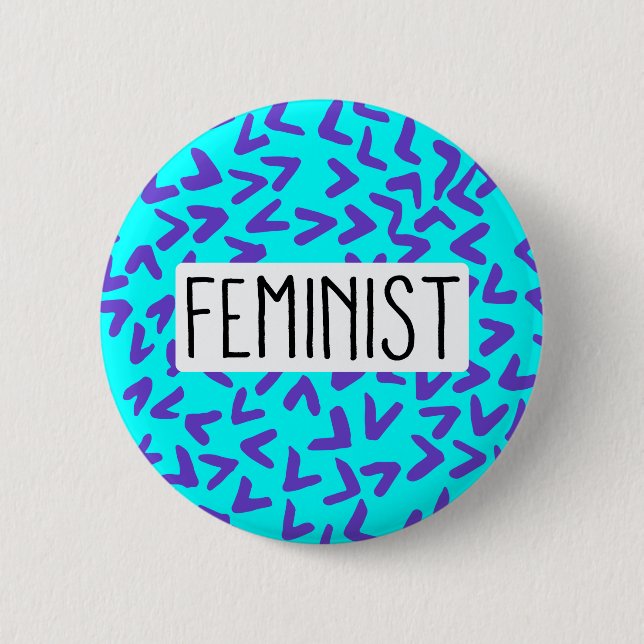 Purple and Turquoise Pattern Feminist Button (Front)