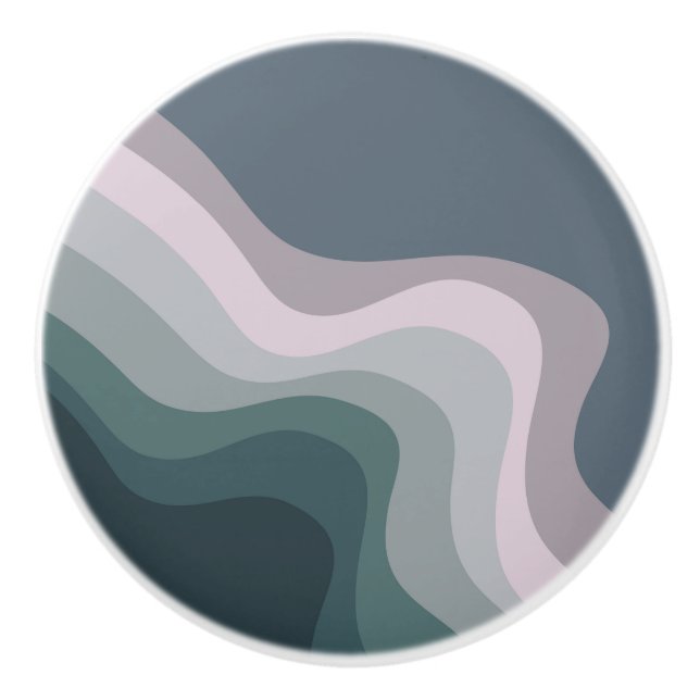 Purple and turquoise retro style waves ceramic knob (Front)