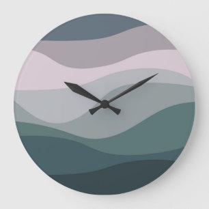 Purple and turquoise retro style waves decoration large clock