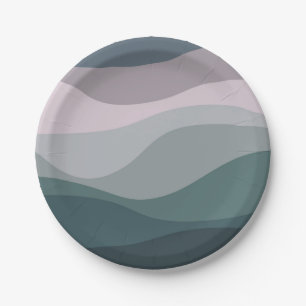 Purple and turquoise retro style waves decoration paper plate