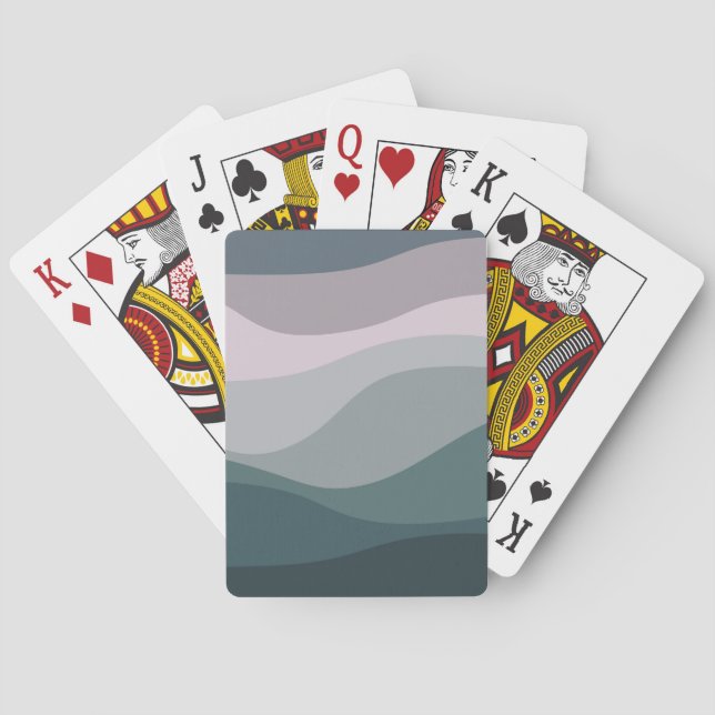 Purple and turquoise retro style waves decoration playing cards (Back)