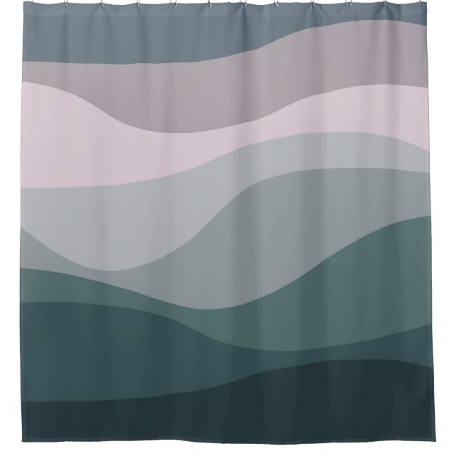 Purple and turquoise retro style waves decoration shower curtain (Front)