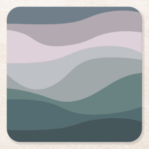 Purple and turquoise retro style waves decoration square paper coaster