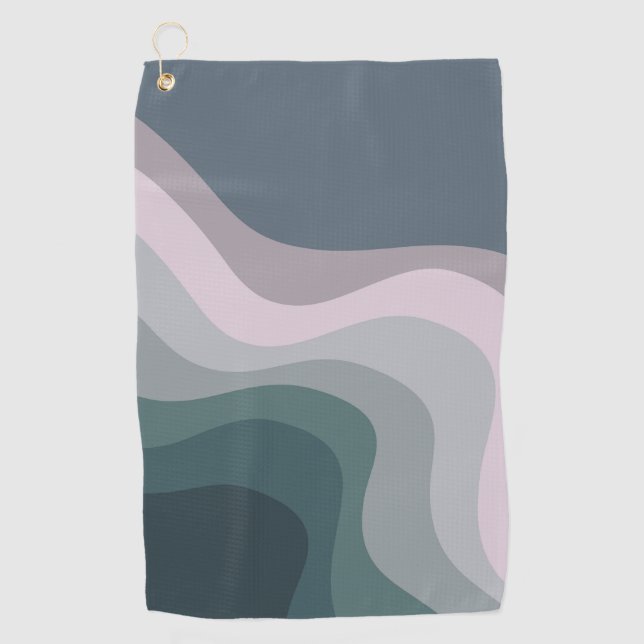 Purple and turquoise retro style waves golf towel (Front)