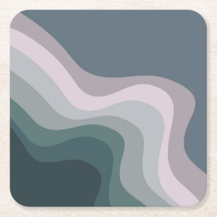 Purple and turquoise retro style waves square paper coaster